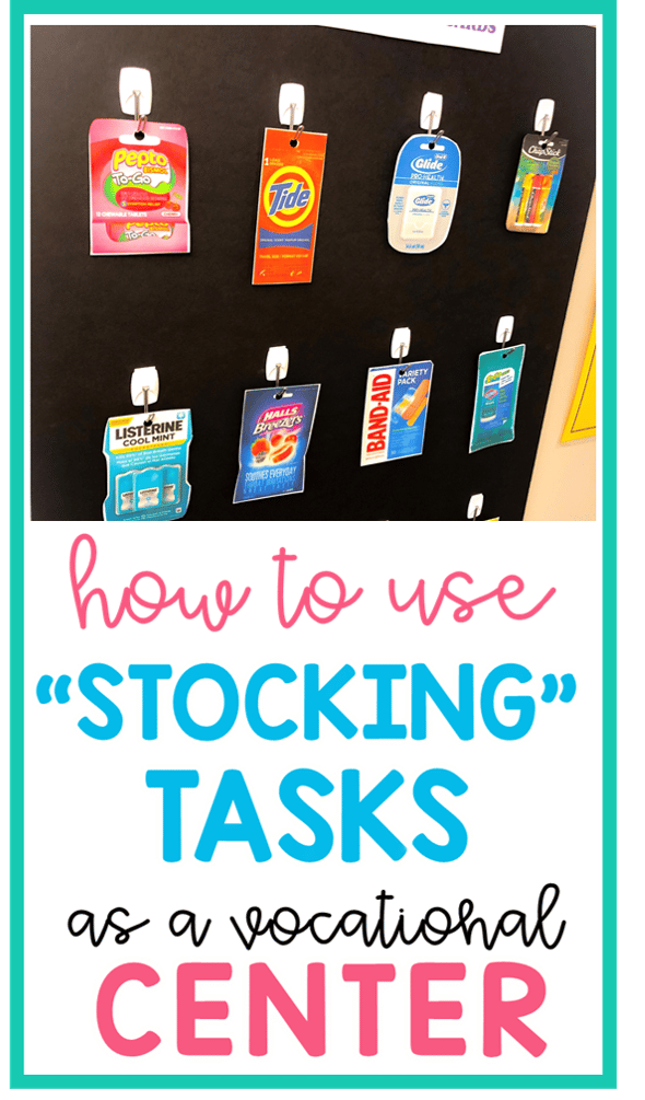 "Stocking the Shelf" work task for Vocational Learning Chalkboard