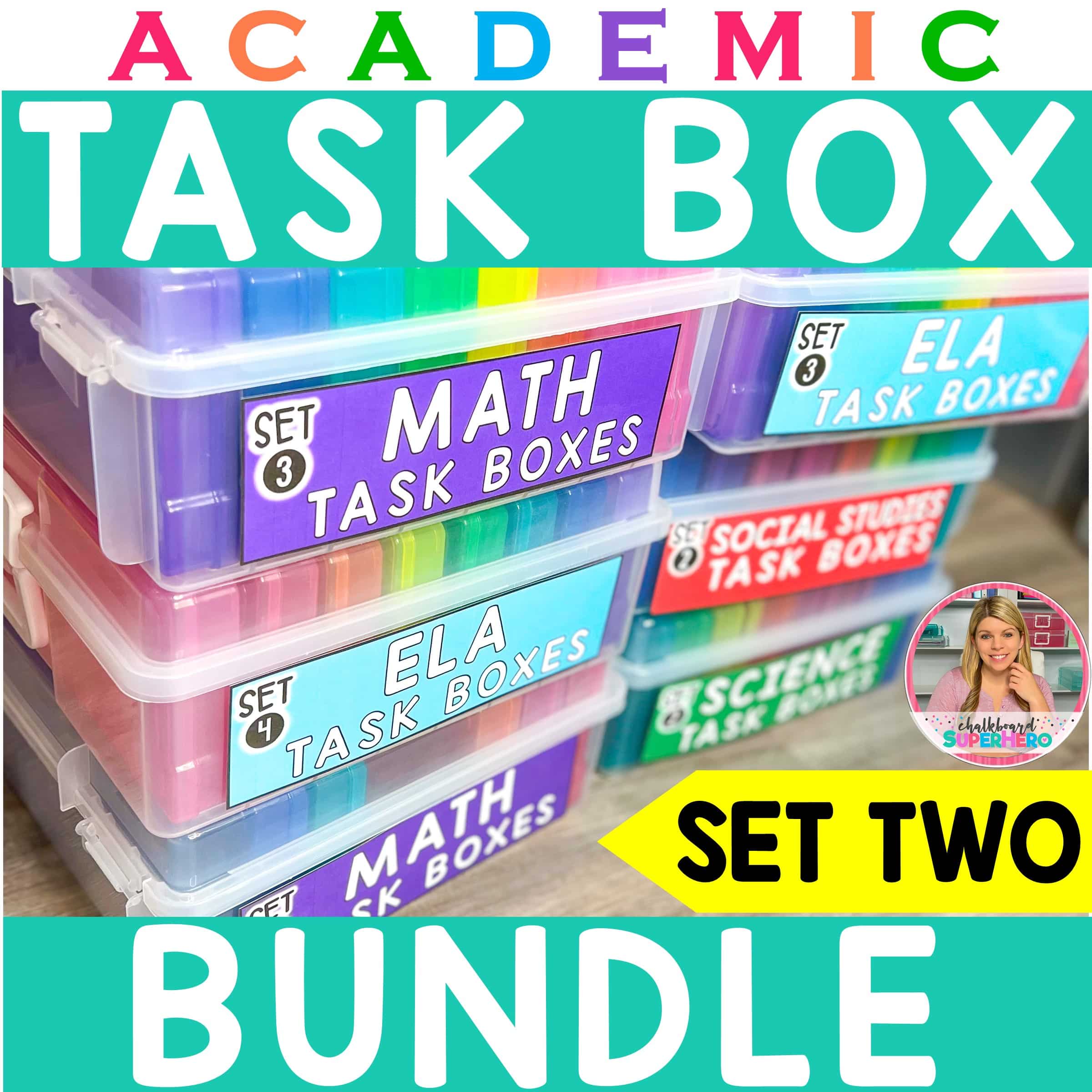 Academic Task Box Bundle- Set two {96 task boxes} (grades 3-5